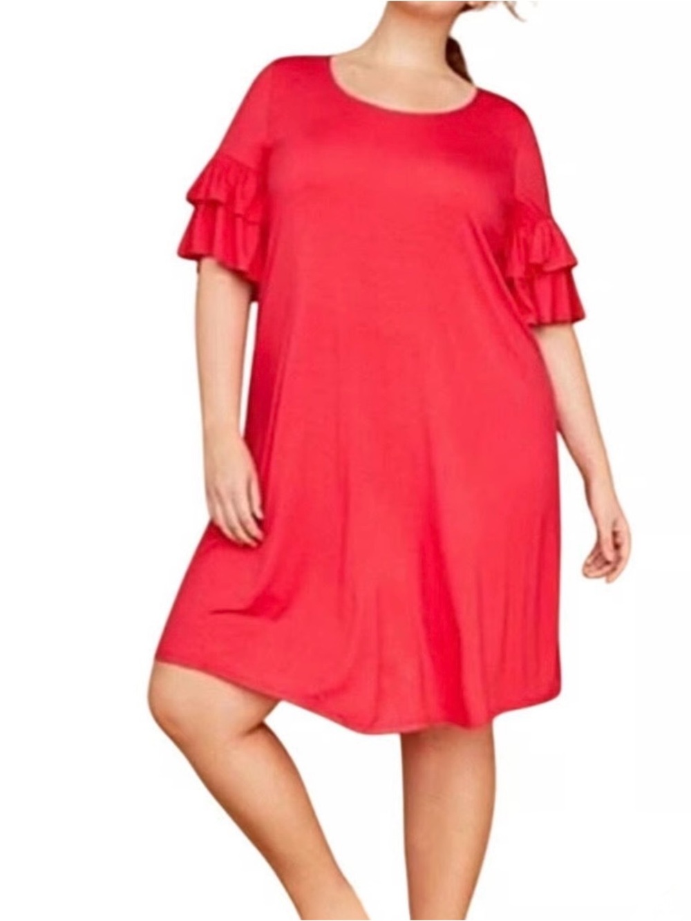 Lane Bryant Women's Size 14/16 Shirt Dress Red Ruffle Sleeve Relaxed Flowy Drape